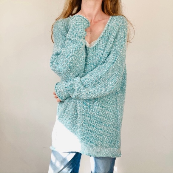Free People Sweaters - Free People Teal Scoop Neck Slouchy Sweater Dress Blue Turquoise Comfycore